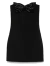 Self-portrait Black Sleeveless Mini Dress With Bandeau And Beaded Oversize Bow In Tech Fabric Woman In Black