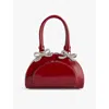 Self-portrait Womens Burgundy Bow-embellished Curved Leather Tote Bag In Burgundy