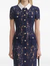 Self-portrait Navy Blue Dress With Front Button Fastening In Pink