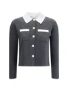 Self-portrait Self Portrait Women Wool Blend Cardigan With Contrasting Collar In Gray