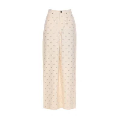 Self-portrait Self Portrait Women Cream Denim Diamante Bow Jeans In Pink