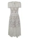 Self-portrait Ivory Organic Cotton Lace Diamante Trim Midi Dress In Brown