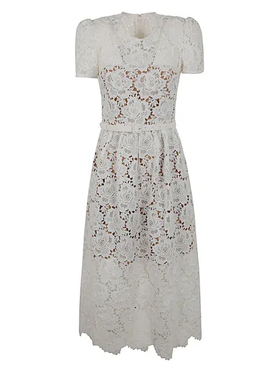 SELF-PORTRAIT WOMEN'S CREAM FLORAL LACE MIDI DRESS