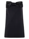 Self-portrait Black Sleeveless Mini Dress With Bandeau And Beaded Oversize Bow In Tech Fabric Woman In Black