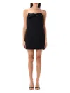 Self-portrait Black Sleeveless Mini Dress With Bandeau And Beaded Oversize Bow In Tech Fabric Woman In Black