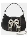 Self-portrait Black Hobo Bag With Swarowski Bow Detail In Glossy Leather Woman In Black