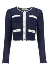Self-portrait Crochet Knitted Cardigan With Contrasting Profiles In Blue