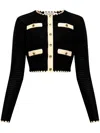 Self-portrait Navy Crochet Contrast Trim Cardigan In Blue