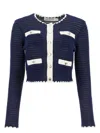 Self-portrait Crochet Knitted Cardigan With Contrasting Profiles In Blue