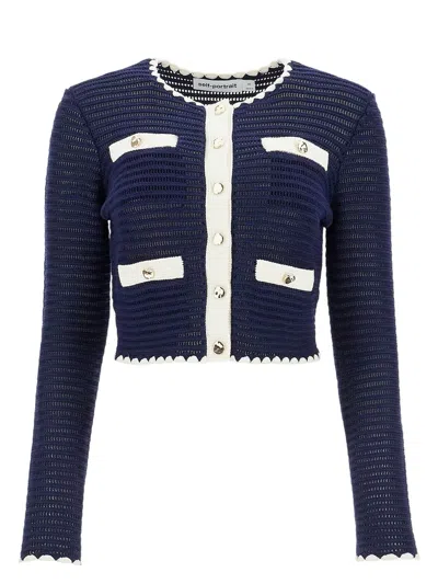 SELF-PORTRAIT WOMEN'S CROCHET CONTRAST TRIM CARDIGAN