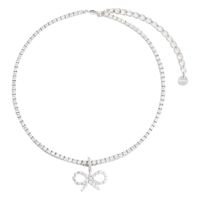 Self-portrait Self Portrait Women Crystal Bow Tennis Necklace In Metallic
