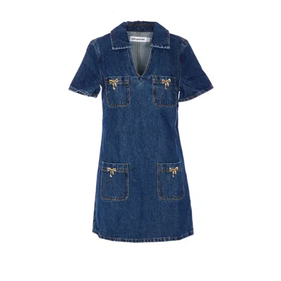 Self-portrait Self Portrait Women Denim Crystal Bow Mini Dress In Blue