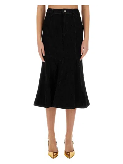 SELF-PORTRAIT WOMEN'S DENIM FLARED MIDI SKIRT