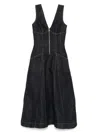 Self-portrait V-neck Denim Midi Dresses In Black
