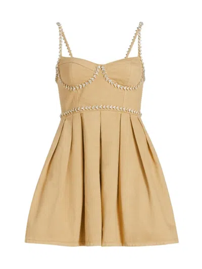 Self-portrait Beige Diamante Denim Mini Dress Beige