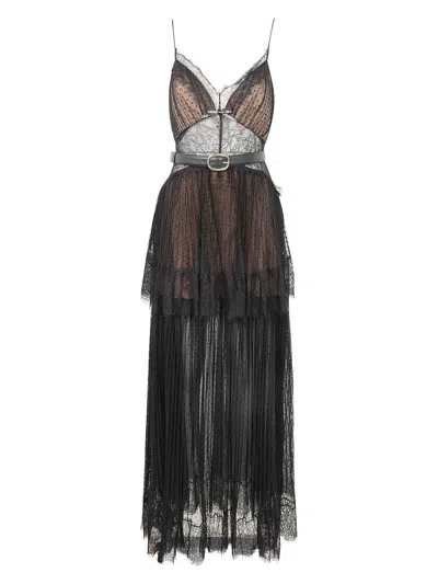 SELF-PORTRAIT WOMEN'S DOT MESH TIERED MAXI DRESS