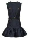 Self-portrait Crew Neck Taffeta Mini Dress With Ruffled Hem In Blue