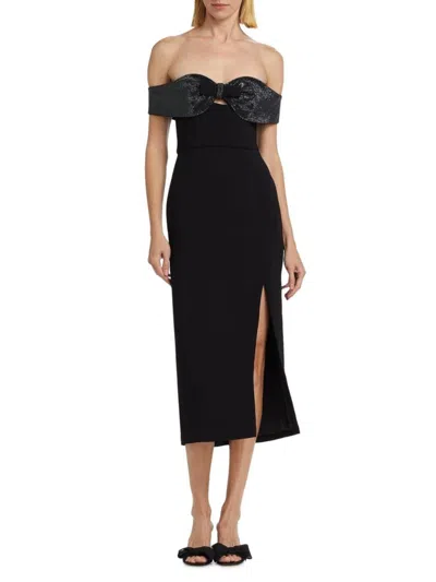 Self-portrait Women's Embellished Crêpe Bow Midi-dress In Black