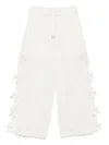 Self-portrait Embroidered Linen And Cotton Wide-leg Pants In White