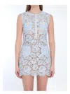 Self-portrait Blue Crewneck Mini Dress With All-over Lace Embroidery And Scallop Hem In Cotton Blend Woman