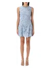 Self-portrait Bue Crewneck Mini Dress With Rhinestoned Collar And All-over Floral Lace Embroidery In Tech Fabric W In Light Blue