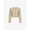 Self-portrait Womens Gold Cropped Padded-shoulder Woven-blend Jacket In Gold