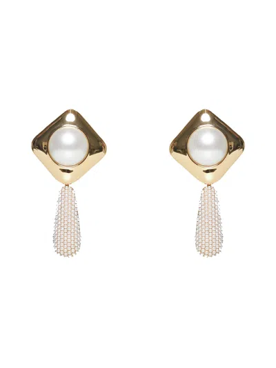 Self-portrait Self Portrait Women Gold Pearl Crystal Bar Earrings
