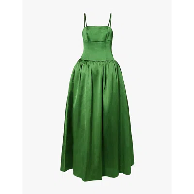 Self-portrait Womens Green Satin Bandeau Adjustable Straps Midi Dress
