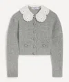Self-portrait Women's Grey Lace Collar Cardigan In Gray