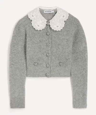 Self-portrait Women's Grey Lace Collar Cardigan In Gray
