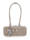 Self-portrait Women Grey Suede Baguette Shoulder Bag With Charm