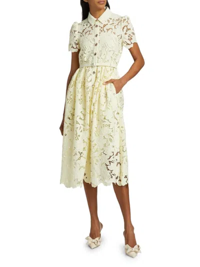 Self-portrait Women's Guipure Lace Collared Midi-dress In Yellow