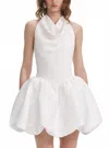 Self-portrait Crepe Bubble-hem Halter Mini Dress In White