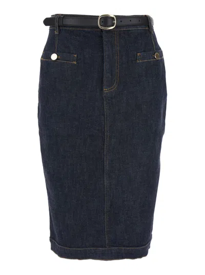 Self-portrait Women Indigo Denim Midi Skirt