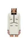 Self-portrait Beige Cardigan With Bow Detail On The Front And Contrasting Trims In Cotton Blend Woman