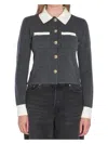 Self-portrait Self Portrait Women Wool Blend Cardigan With Contrasting Collar In Gray
