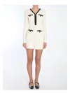 Self-portrait Textured White Dress With Beaded V-neckline In Multi