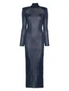 Self-portrait Ribbed Lurex Knit Turtleneck Maxi Dress In Blue