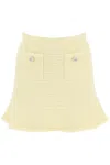 Self-portrait Mini Yellow Skirt With Flounce And Jewel Buttons In Tweed Woman In Yellow