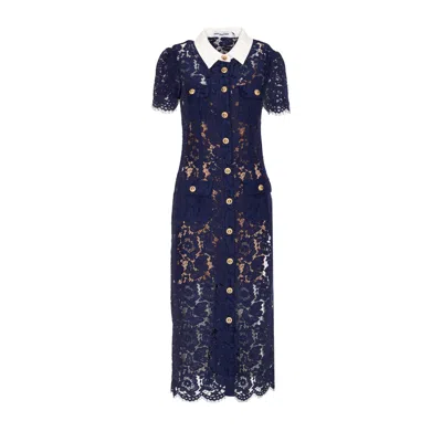 Self-portrait Self Portrait Women Lace Contrast Collar Midi Dress In Blue