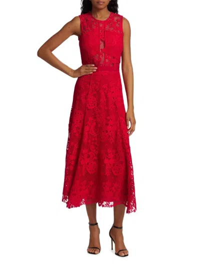 Self-portrait Women's Lace Midi Fit & Flare Dress In Red