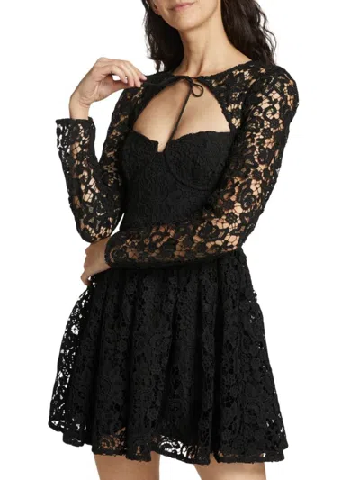 Self-portrait Lace Cutout Tie-neck Mini Dress In Black