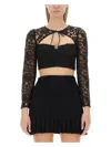 Self-portrait Self Portrait Women Top 'black Lace Tie Neck Crop' In Black