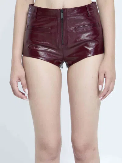Self-portrait Self Portrait Women Leather Micro Shorts In Burgundy