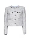 Self-portrait Light Blue Lurex Bouclé Jacket In White