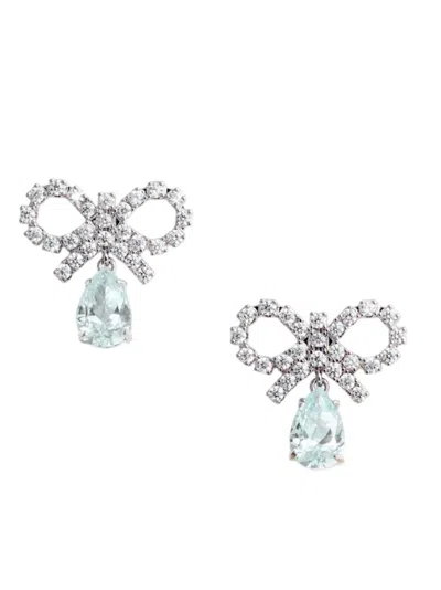 Self-portrait Women Micro Bow Blue Drop Earrings In Metallic
