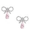 Self-portrait Micro Bow Pink Droplet Earrings In Silver