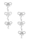 Self-portrait Women Micro Bow Pearl Tiered Earrings In Metallic