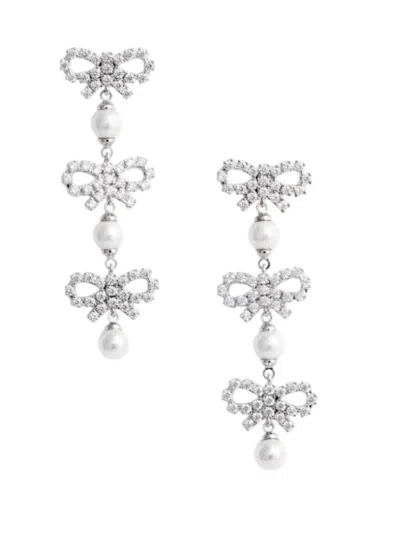 Self-portrait Self Portrait Women Micro Bow Pearl Tiered Earrings In White