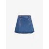Self-portrait Womens Mid Blue Slim-fit Button-embellished Denim Mini Skirt In Mid Blue